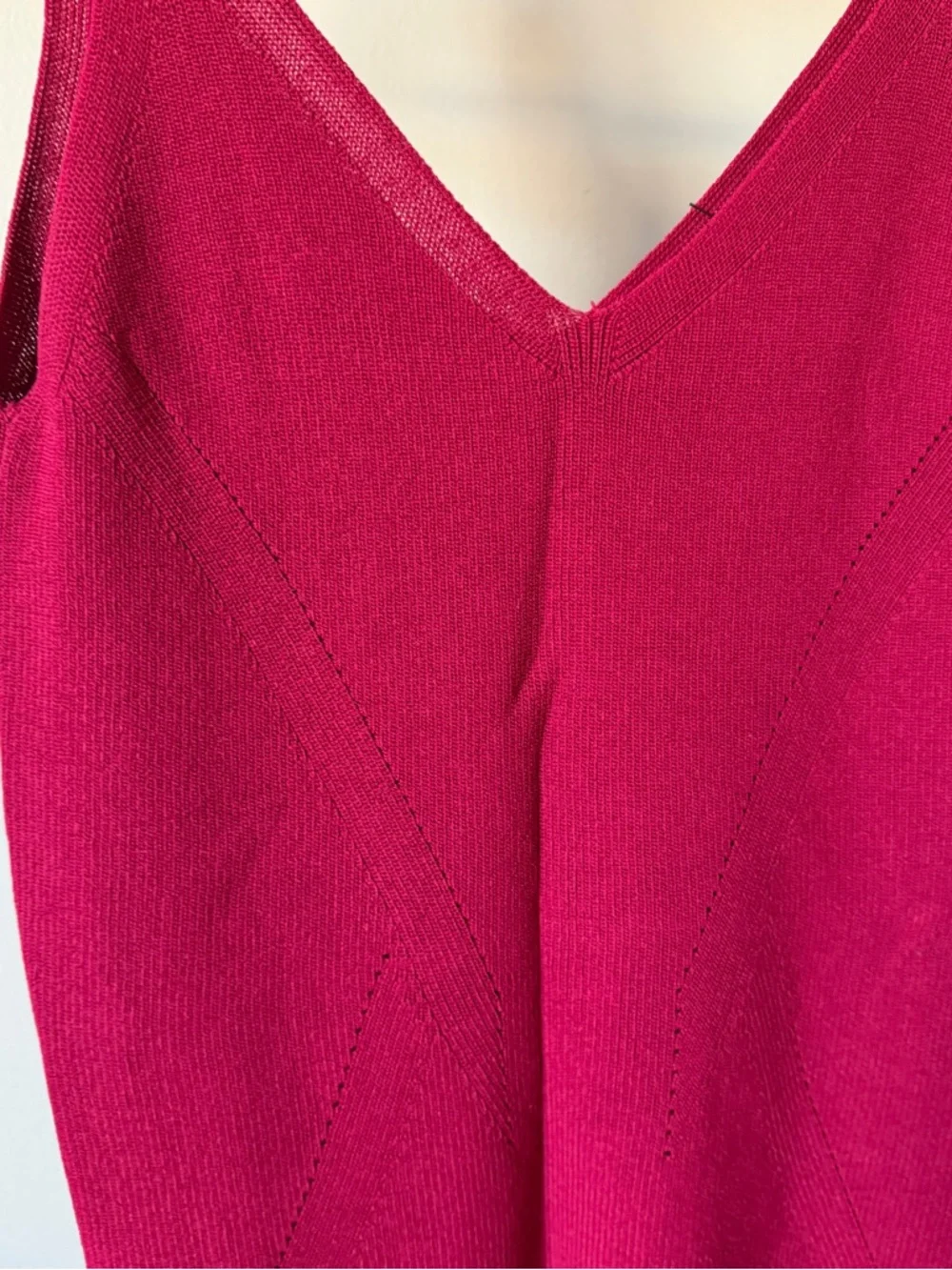 Mango V-Neck Knit Tank Top - Raspberry - Picture 3 of 5